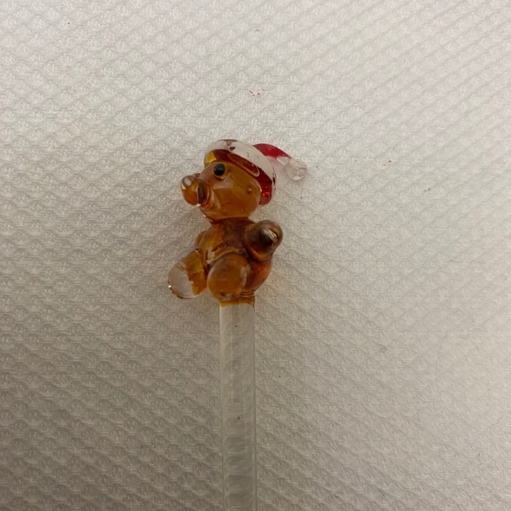 🔵4/$20 “SANTA BEAR” Princess House Glass Swizzle Stick Stirrer NEW - Picture 2 of 4